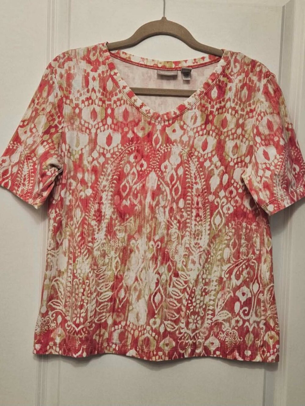 Chico’s Size 1/US M Pink Gold Abstract Print Short Sleeve Tee Top